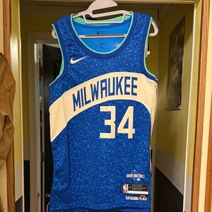 Nike Antetokounmpo Milwaukee Blue and White Basketball Jersey